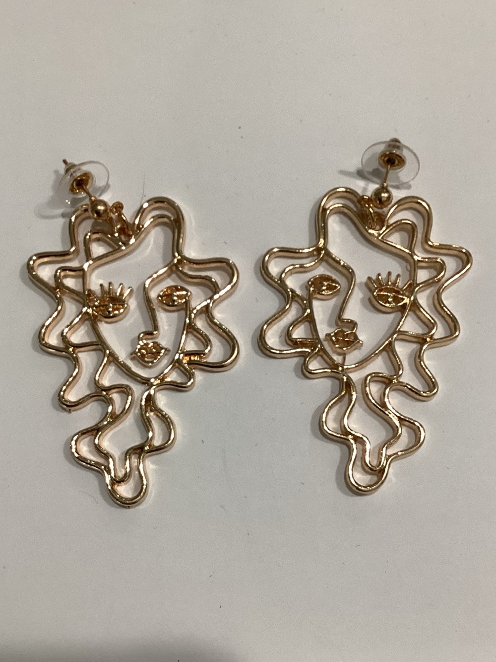 Fashion‎ Jewelry Gold Abstract Line Face Drop Earrings
